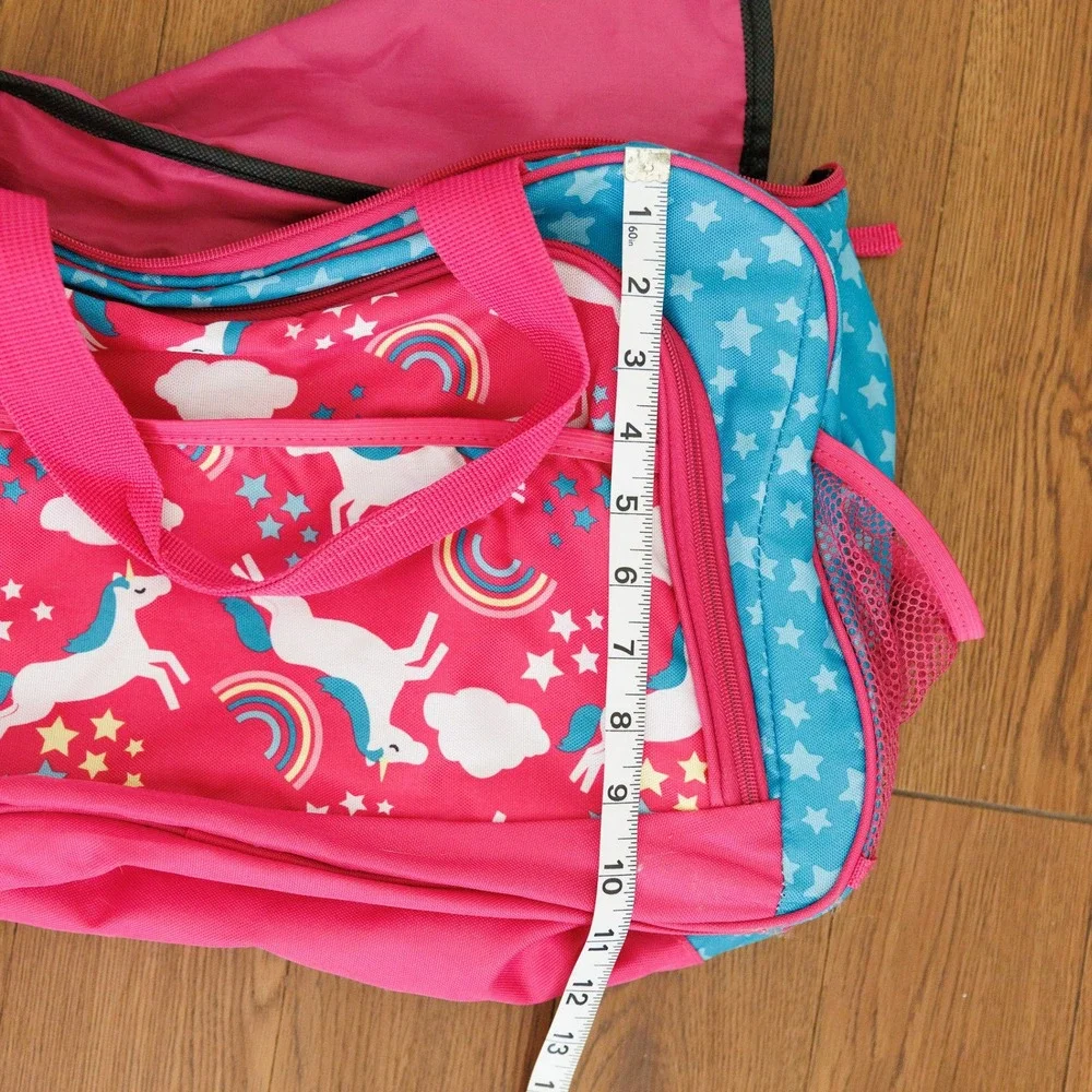 Pink Blue Unicorn Rainbow Star Kids Duffel Bag Travel Dance Sleepover Bag